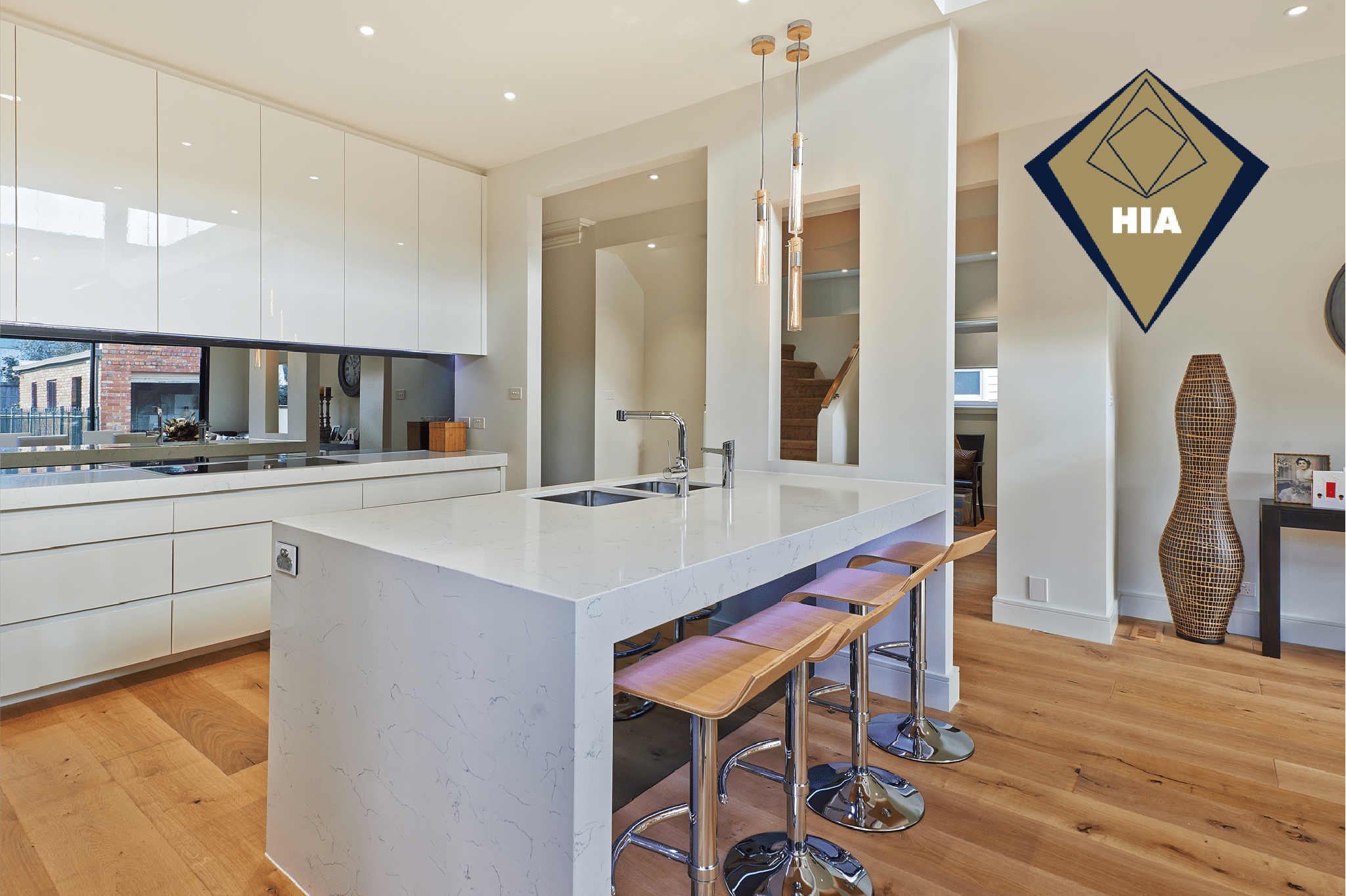Melbourne kitchen upgrade with waterfall stone island
