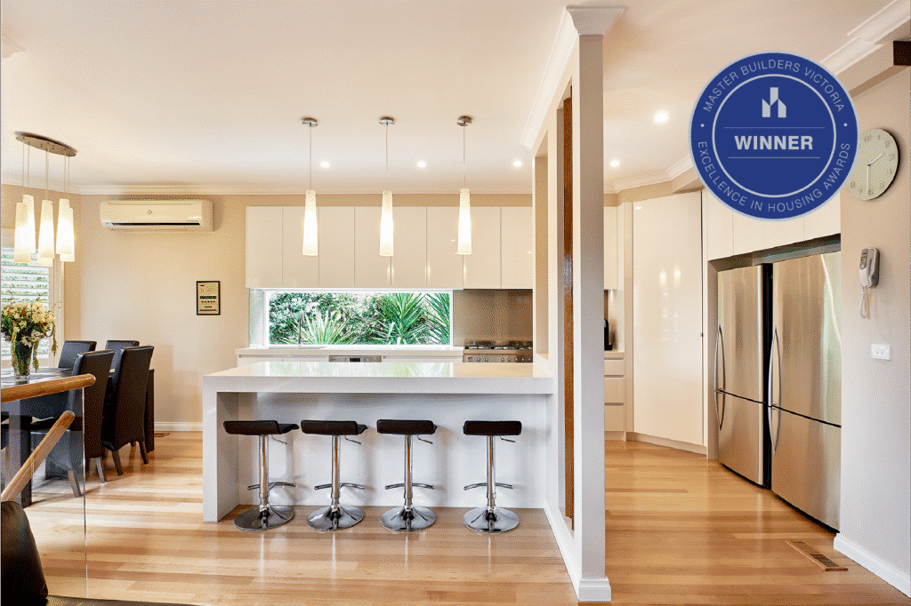 Complete kitchen renovation Melbourne with open shelving
