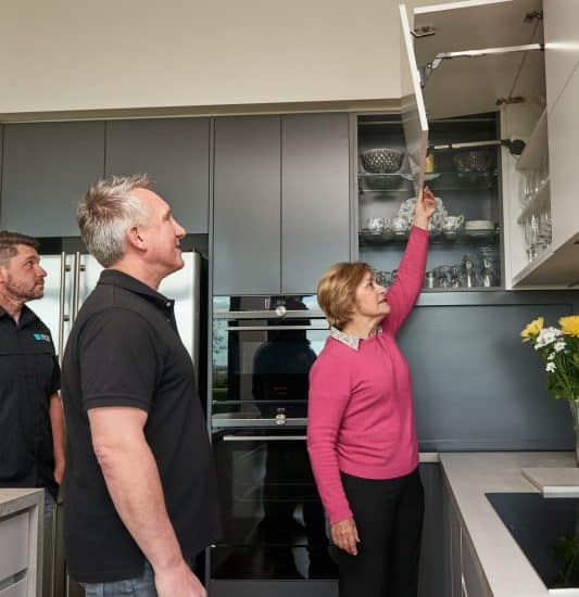L-shaped kitchen renovation Melbourne with natural textures